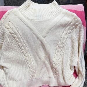Elizabeth and James Cream Cable Knit Turtleneck Sweater